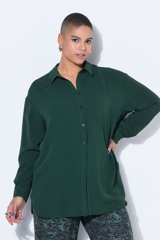 Chemise oversized en tissu crêpe, col de chemise et manches longues