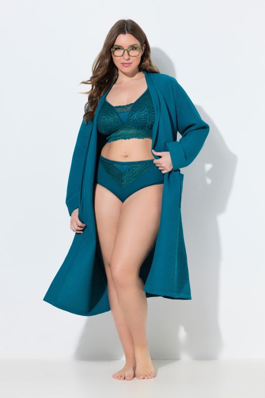 Peignoir, col châle, ceinture, tissu gaufré, manches longues