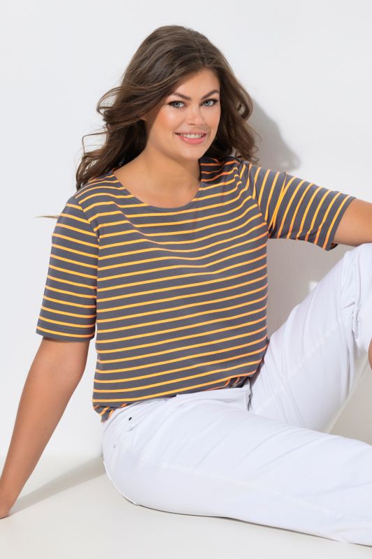 T shirt rayé à col rond et manches 1/2