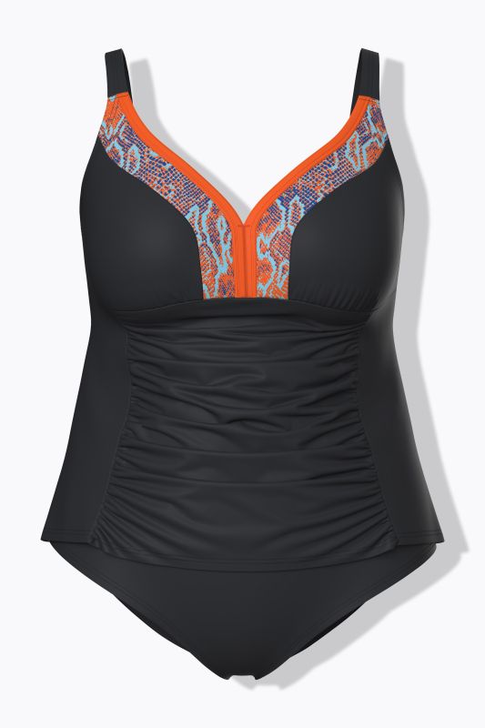 Tankini avec bonnets souples, bordure fantaisie et fronces, bretelles ajustables
