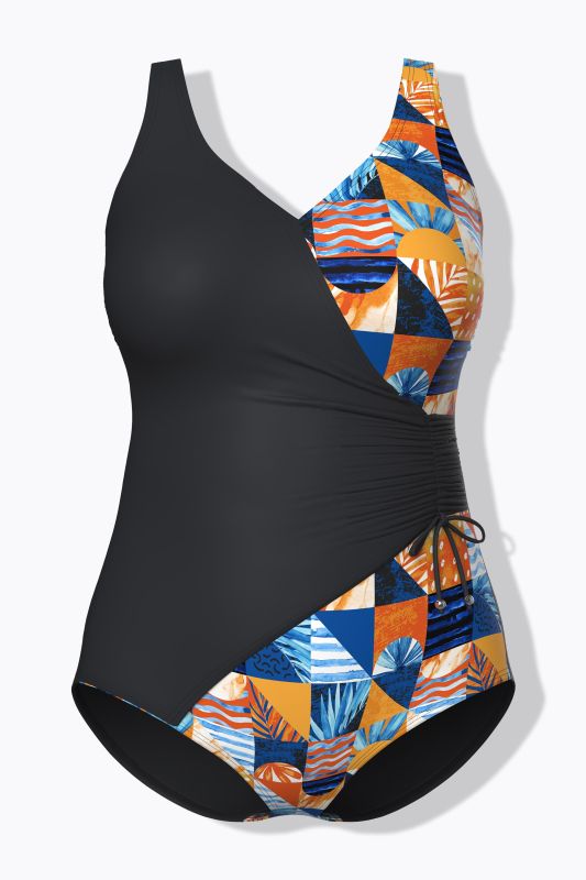 Maillot de bain avec bonnets souples, motif à carreaux et décolleté esprit cache-cœur, matière recyclée