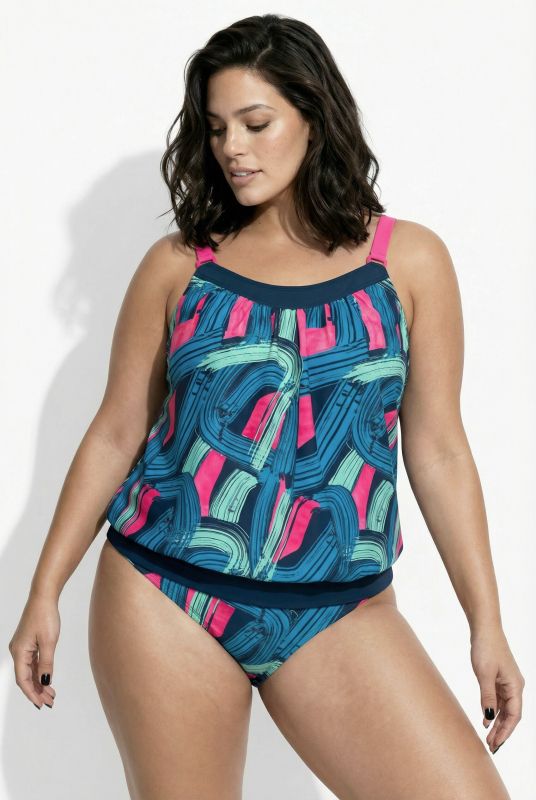 Tankini avec bonnets souples, base élastique et motif « coups de pinceau »