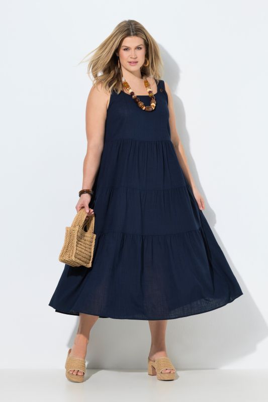 Robe à bretelles en lin mélangé, bretelles ajustables et coupe évasée