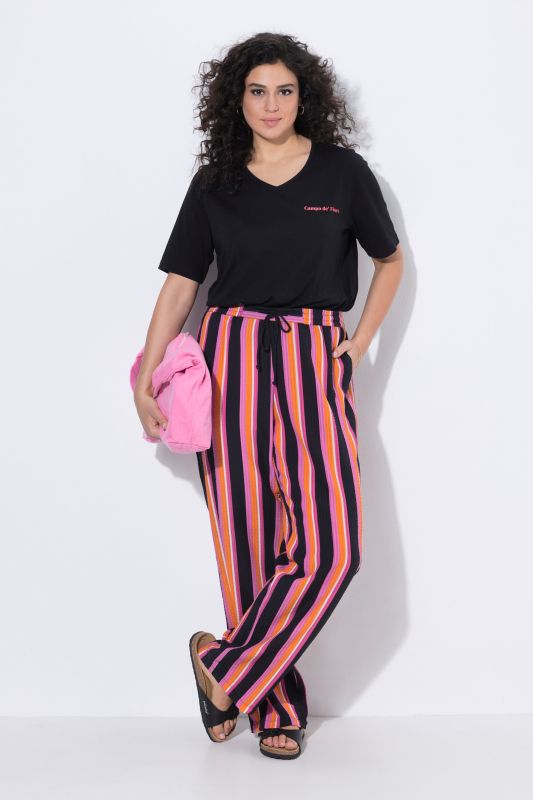 Pantalon Rose en seersucker rayé, jambe large et taille élastique