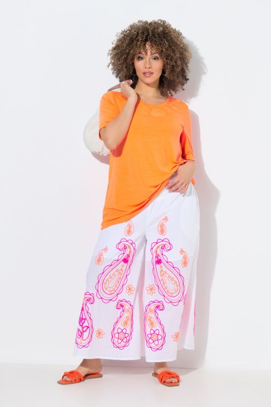 Jupe-culotte Rose avec broderies, jambe large et taille smockée