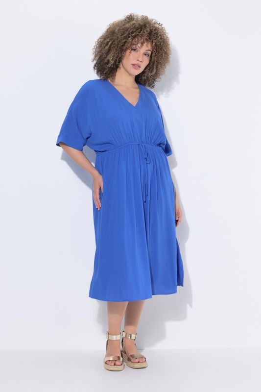Robe maxi, cordon de serrage, décolleté en V et manches courtes, coupe évasée