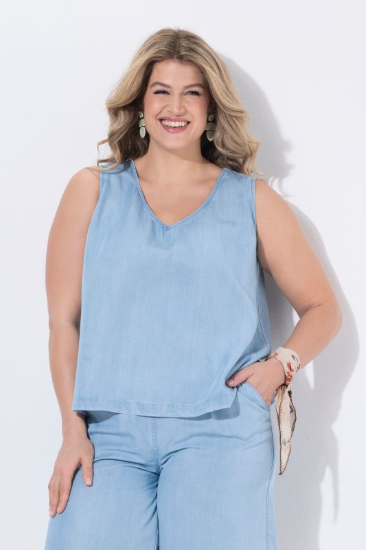 Blouse sans manches en Lyocell, décolleté en V et coupe évasée