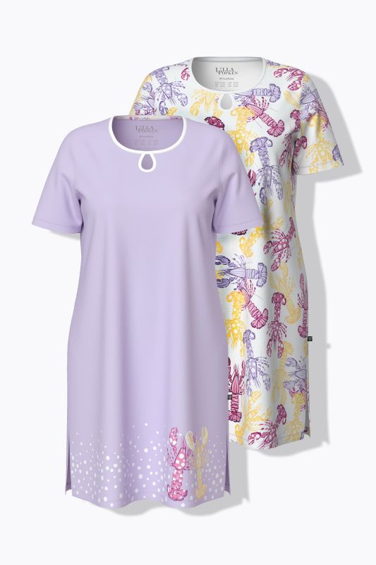 Lot de 2 chemises de nuit à motif homards, manches courtes et décolleté rond