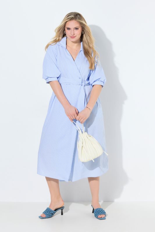 Robe maxi oversize à rayures, col chemise et manches 3/4