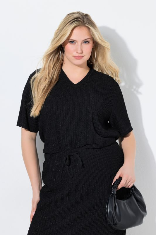 T-shirt aspect scintillant, décolleté en V et manches courtes, coupe Boxy Fit