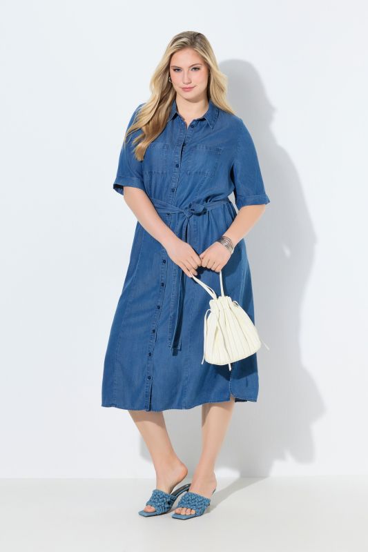 Robe-chemisier, manches courtes et col chemise, coupe évasée