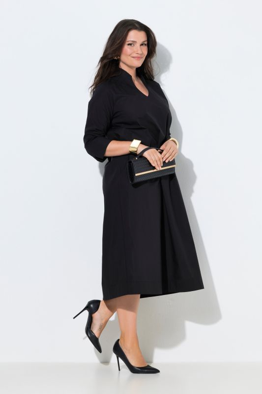 Robe midi en Papertouch, col calice et manches 3/4, coupe évasée