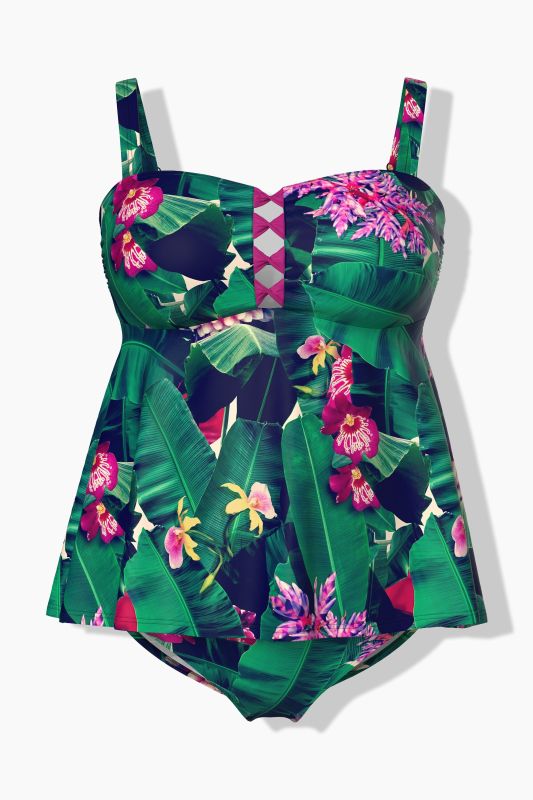 Tankini à fleurs, bonnets souples et bretelles réglables, matière recyclée