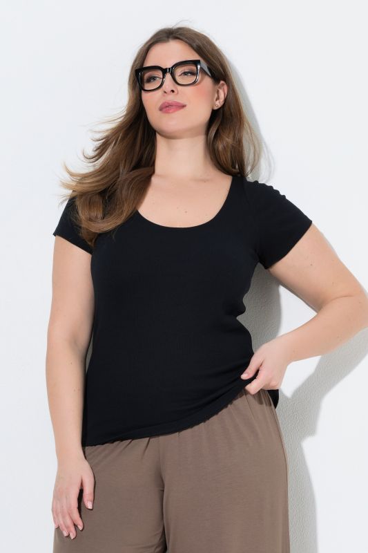 T-shirt avec soutien-gorge intégré, décolleté en V et manches courtes