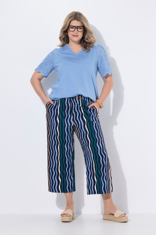 Jupe-culotte en jersey de coton bio, motif vagues et jambe évasée