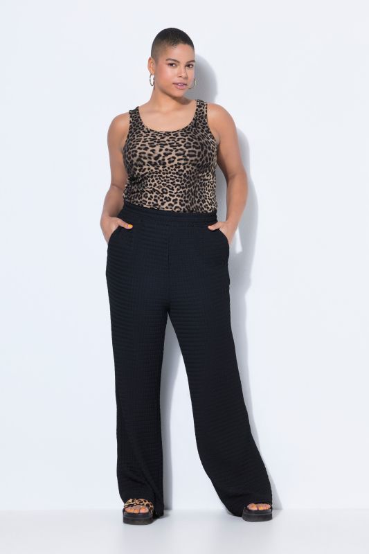Pantalon en tissu gaufré, taille élastique et jambe large