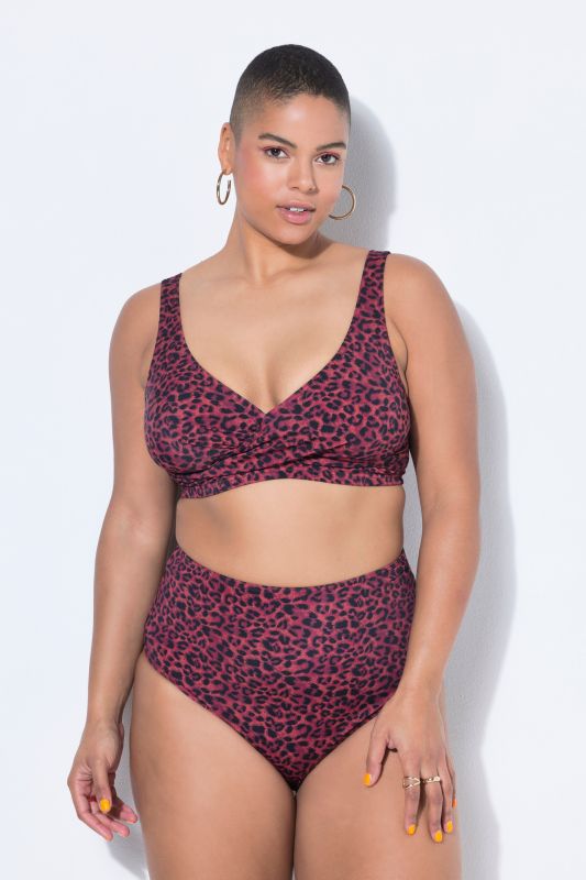 Haut de bikini drapé, bonnets souples, imprimé léopard coloré