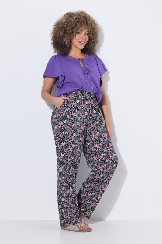 Pantalon Rose avec imprimé, jambe large et taille élastique