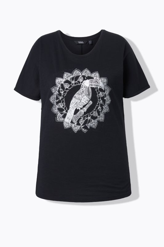 T-shirt mandala animal métallique, décolleté en V et manches courtes