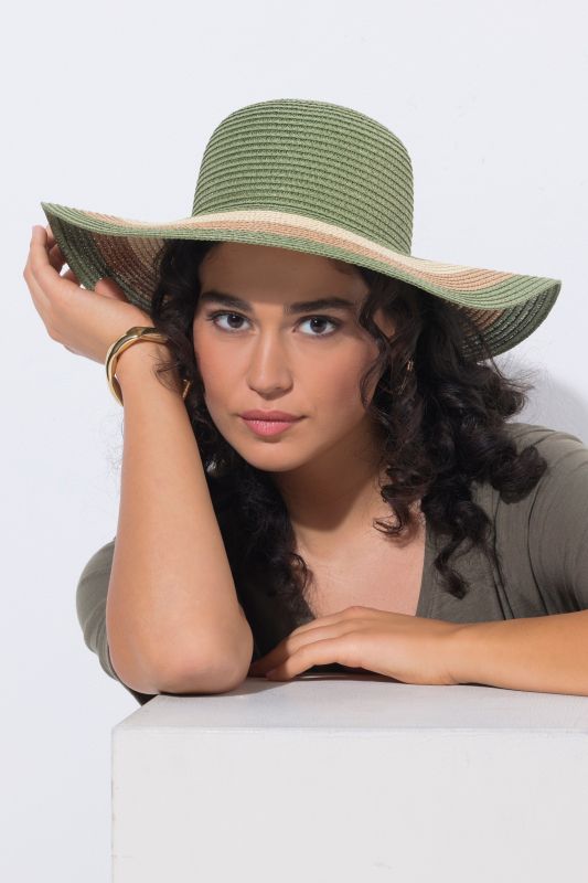 Chapeau en paille, bandes colorées, large bord