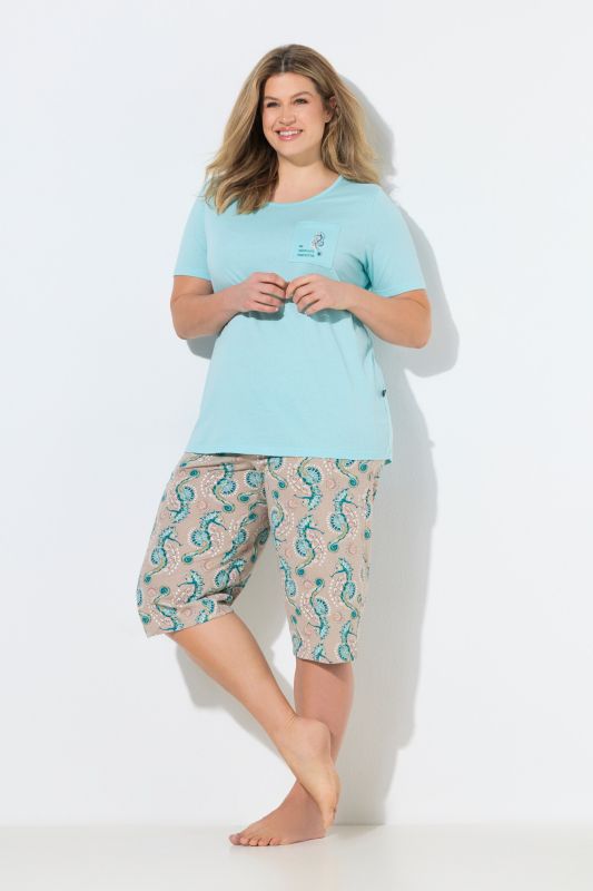 Pyjama motif hippocampes, décolleté rond et manches courtes