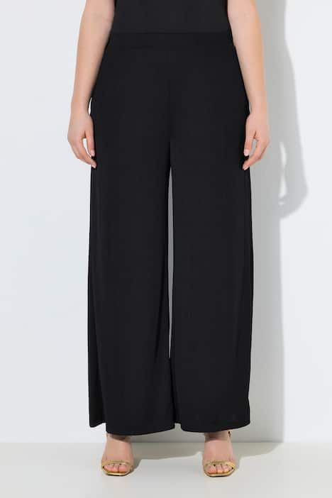 Pantalon Mary, coupe Marlene, jersey bord-côte, jambe large et taille élastique