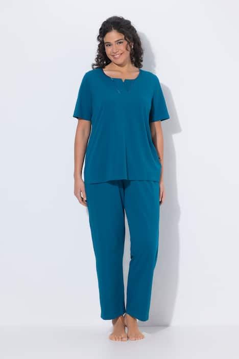 Pyjama, col tunisien, passepoil en satin, manches 3/4