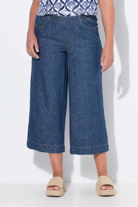 Jupe-culotte en lin mélangé, jambe large longueur mi-mollet, taille élastique