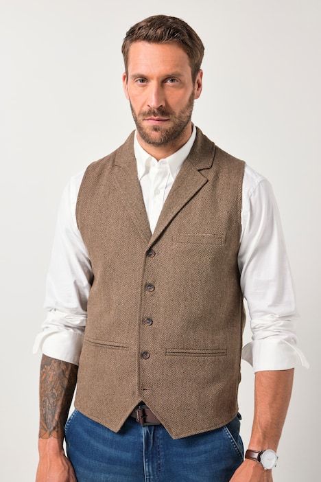 Gilet JP 1880 en tweed à chevrons, finition FLEXNAMIC®, dos en maille - jusqu'au 7 XL