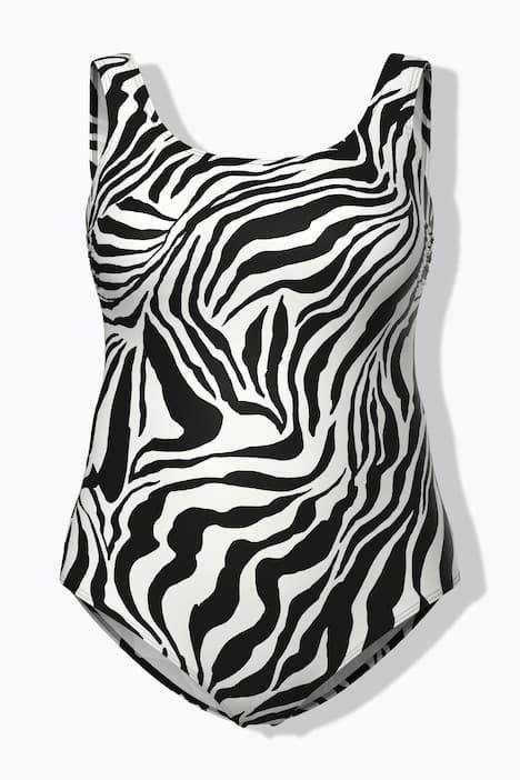 Maillot de bain sans bonnets souples, motif tigré et décolleté rond