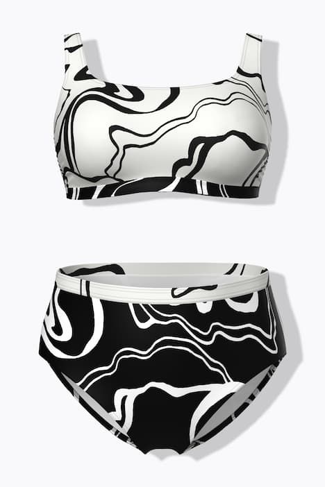 Bikini avec bonnets souples, bretelles ajustables et motif courbes