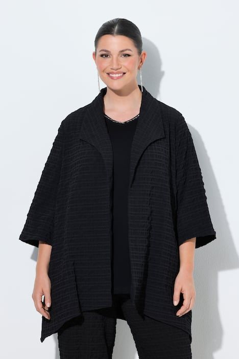 Veste col pelle à tarte et manches 3/4, coupe évasée, contient de la laine