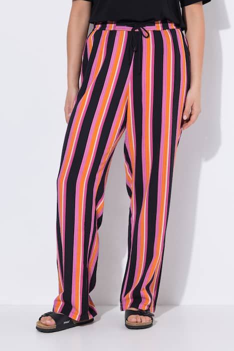 Pantalon Rose en seersucker rayé, jambe large et taille élastique
