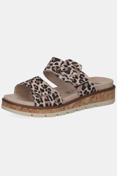 Mules en cuir Caprice, motif léopard - largeur G