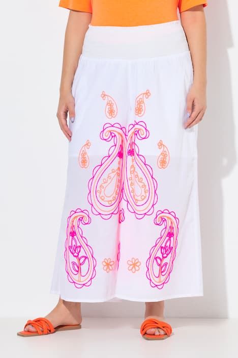 Jupe-culotte Rose avec broderies, jambe large et taille smockée