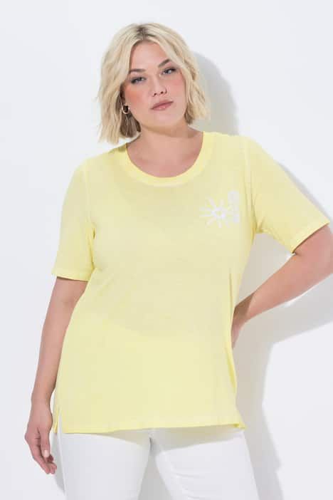 T-shirt avec broderie soleil, décolleté rond et manches courtes
