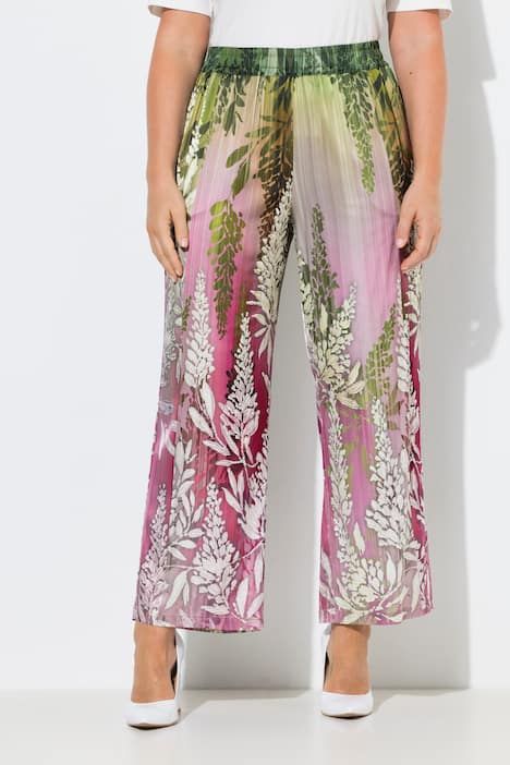 Pantalon motif à fleurs, jambe droite et large, taille élastique