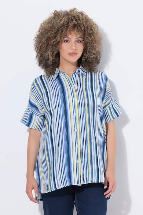 Chemisier oversize en mousseline rayée, col chemise et manches courtes