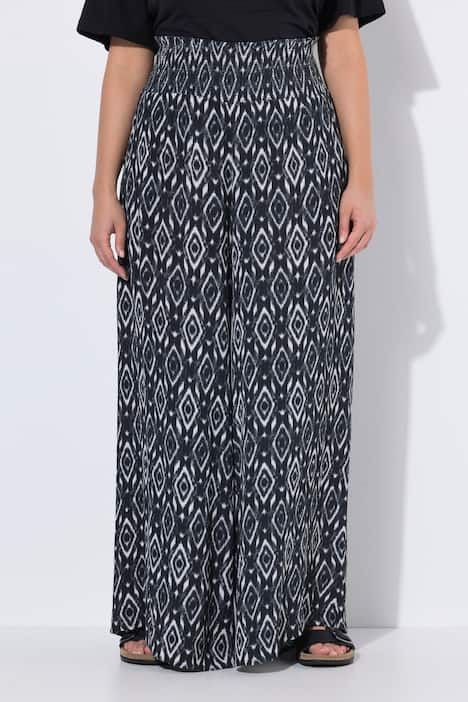 Pantalon rose, taille smockée, jambe extra-large, esprit jupe-culotte