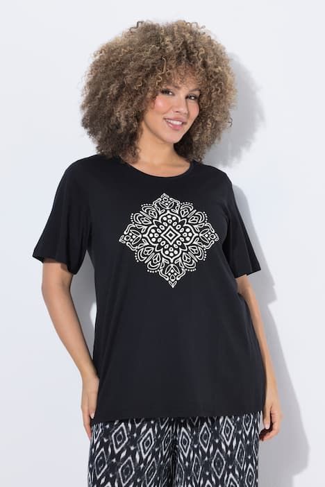 T-shirt en modal mélangé avec imprimé, décolleté rond et manches courtes, coupe évasée