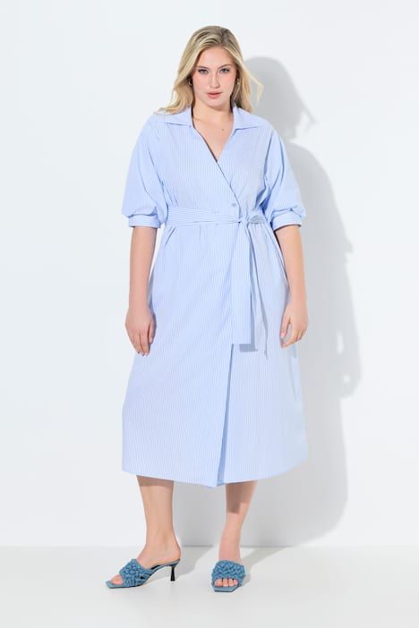 Robe maxi oversize à rayures, col chemise et manches 3/4