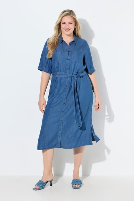 Robe-chemisier, manches courtes et col chemise, coupe évasée