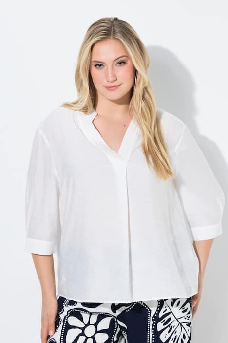 Blouse-tunique oversize, passepoils, col montant et manches 3/4