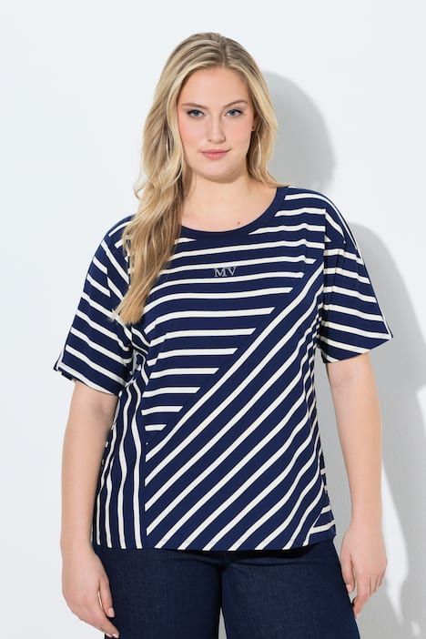 T-shirt oversize, jeu de rayures, décolleté rond et manches courtes
