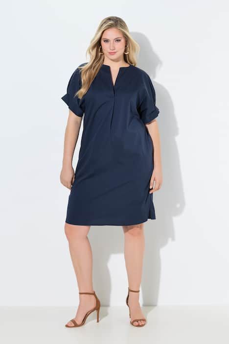 Robe oversize, col tunisien avec pli fantaisie, manches courtes