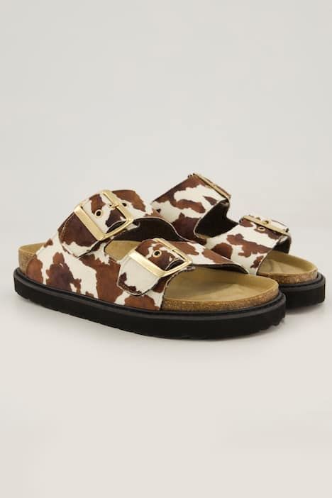 Mules en cuir Rohde, motif vache, semelle intérieure revêtue de cuir - largeur G