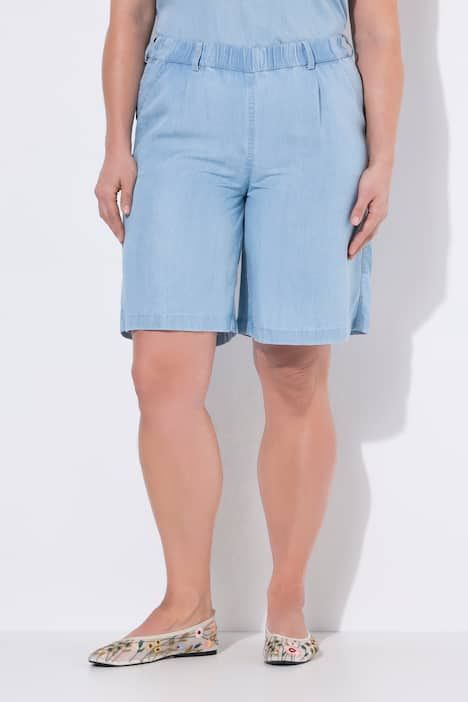 Bermuda en Lyocell aspect jean, jambe large et taille élastique