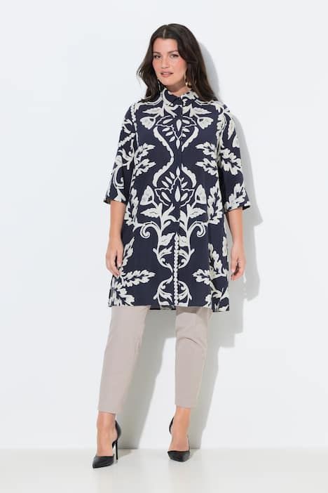 Chemisier long en Lyocell, coupe évasée, manches 3/4 et col chemise