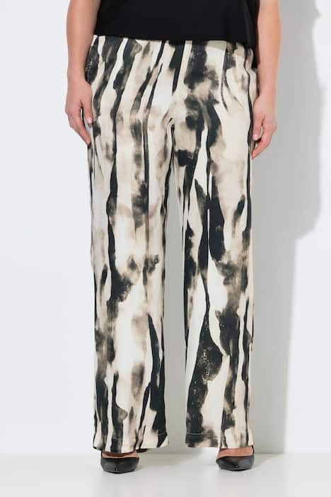 Pantalon en satin imprimé, taille élastique et jambe large