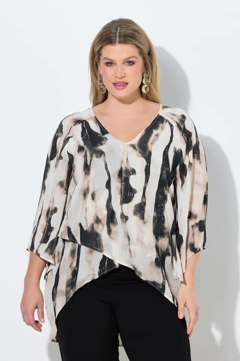 Blouse en mousseline, décolleté en V et manches 3/4 en cloche